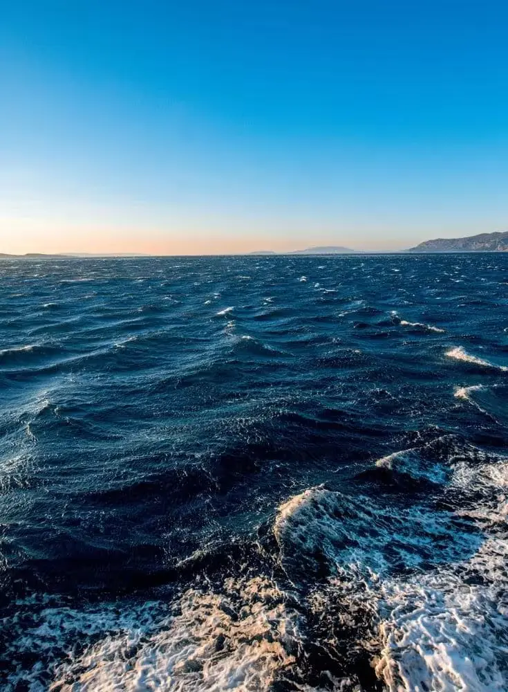 RWind-driven waves on the Adriatic with the Croatian coast on the horizon.