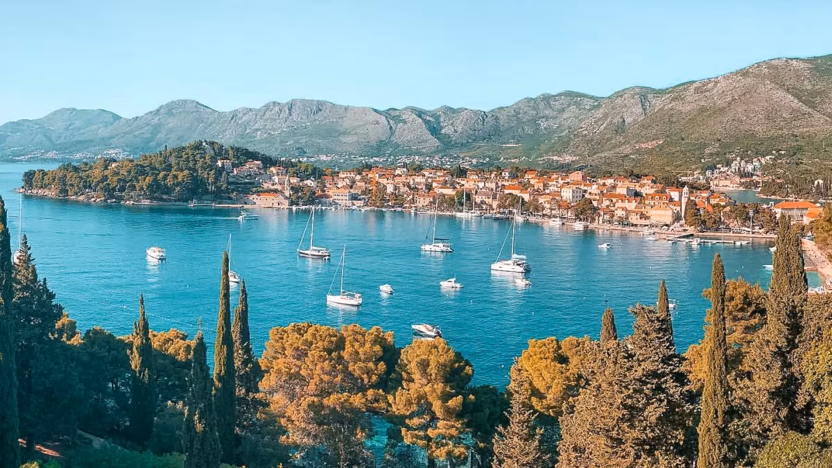 Aerial view of Cavtat village nestled on the Rat Peninsula, showcasing its Mediterranean charm and coastal beauty.