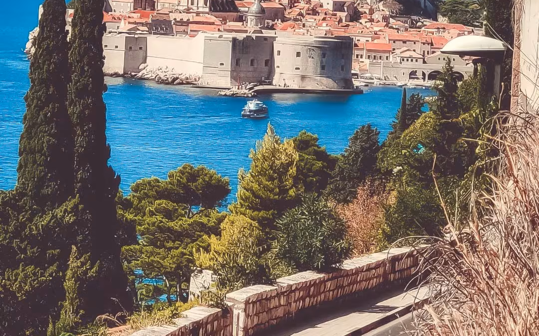 driving in Dubrovnik coastal road with city view