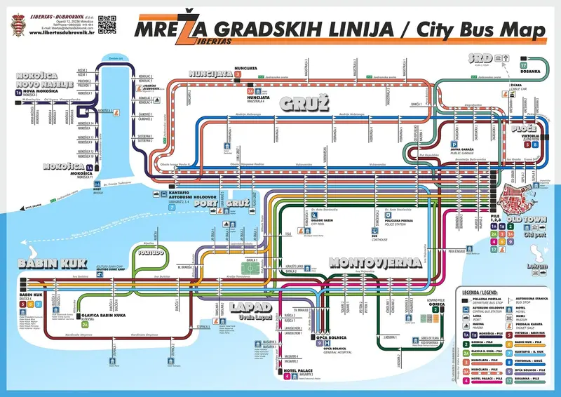 map of Dubrovnik city bus network.
