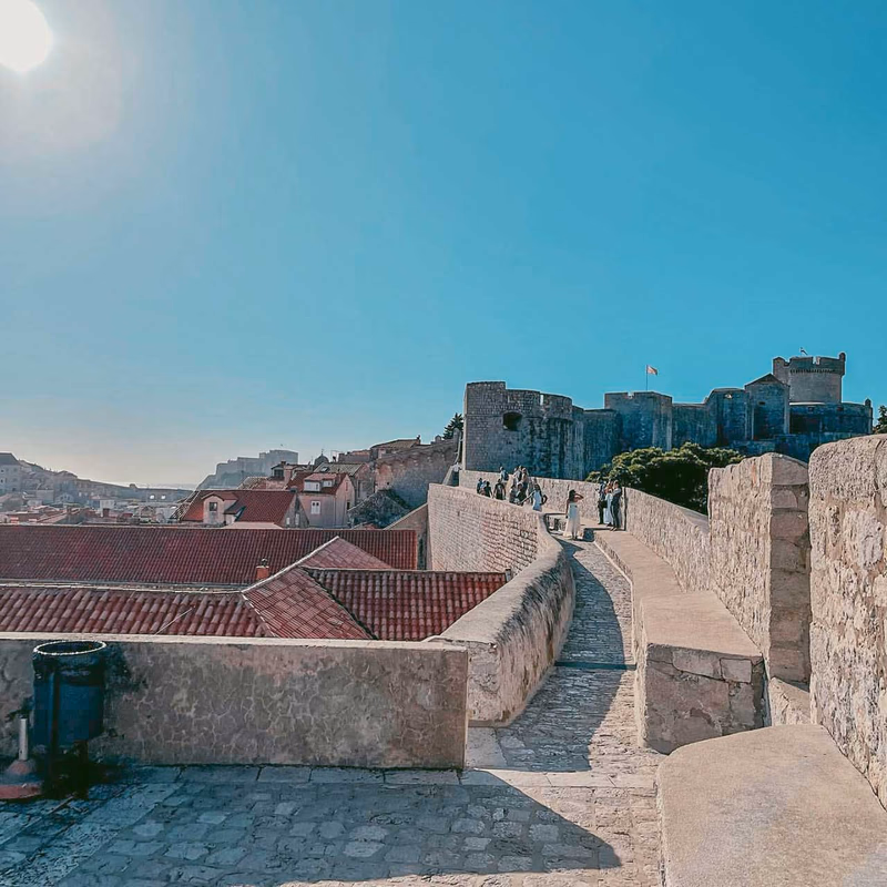 Dubrovnik City Walls with tickets sign and entrance path