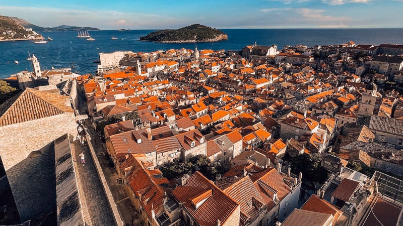 Panoramic view of Dubrovnik's limestone city walls and Old Town