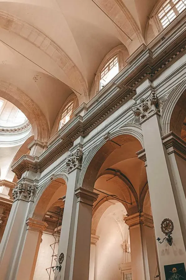 Vaulted ceiling and interior arches of Dubrovnik Cathedral.