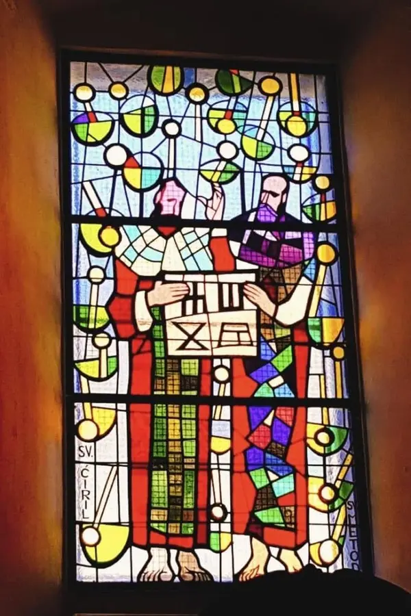 Stained glass windows inside the church