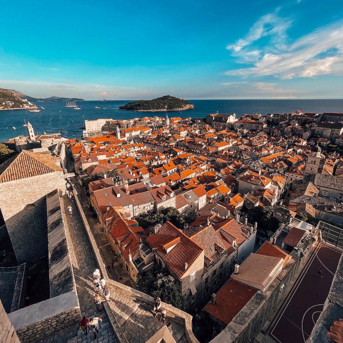 Panoramic view of Dubrovnik's limestone city walls and Old Town