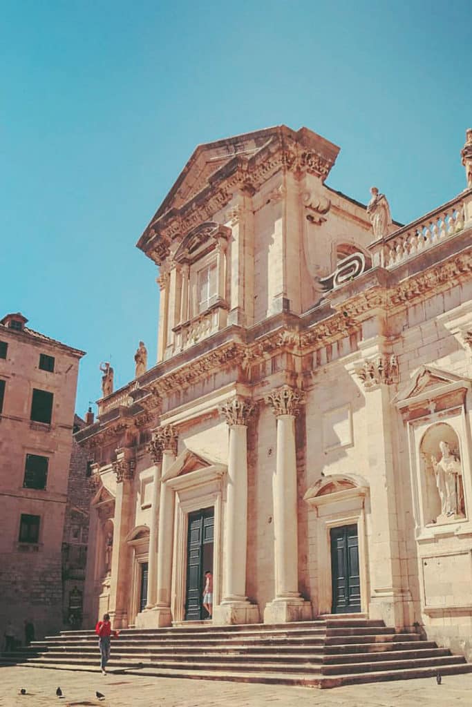 Main entrance and columns of Dubrovnik Cathedral, Croatia.