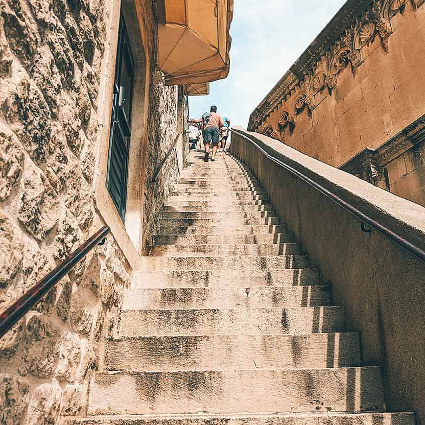 Longest flight of stairs at the Pile main gate on Dubrovnik City Walls.