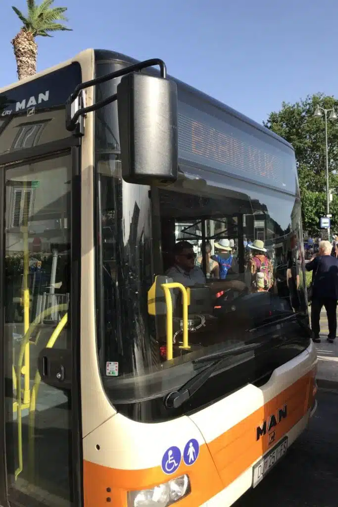 Dubrovnik Bus front entrance doors. Bus number 6 showing it is going to Babin Kuk area.